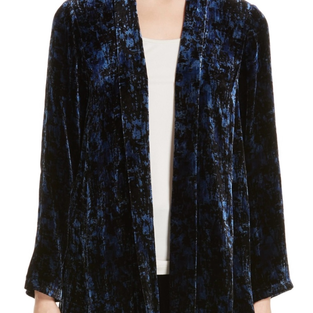 Eileen Fisher Elegant Velvet Jacket in Deep Blue Size Large - Picture 2 of 8